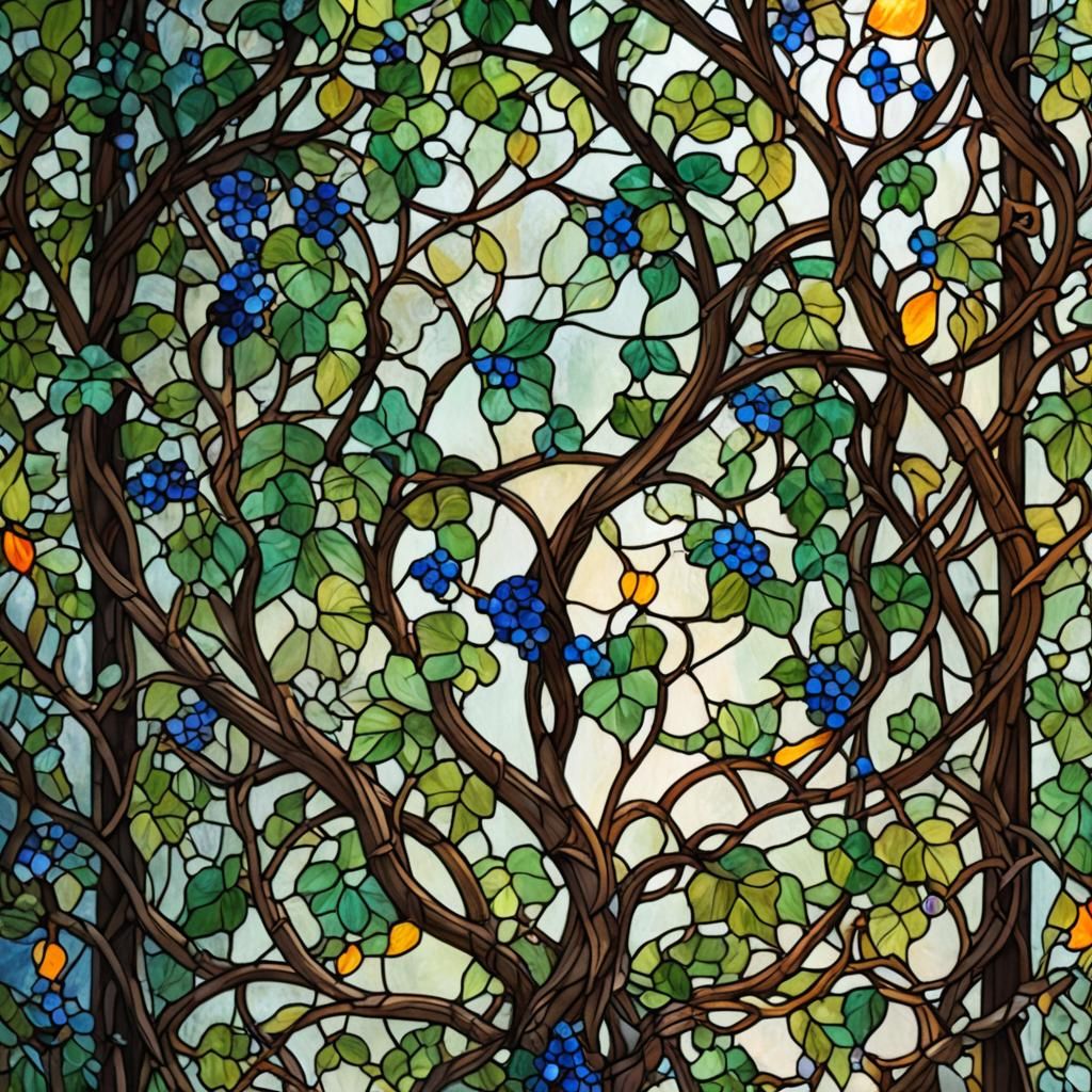 Glowing Stained Glass Window with Vines