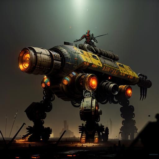 Cyborg Warrior in Wasteland with Spider Legs and Missiles