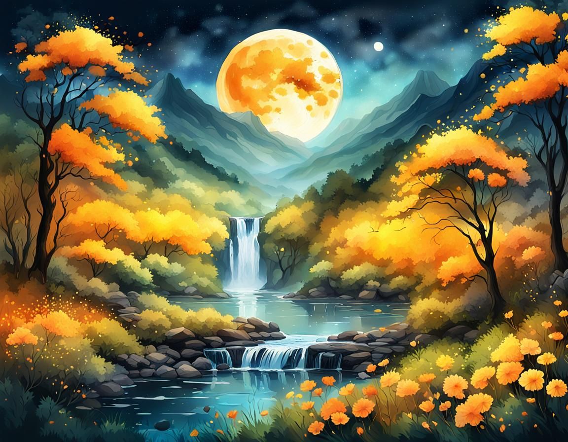 Luminous Moonlit Landscape in Vibrant Summerscape
