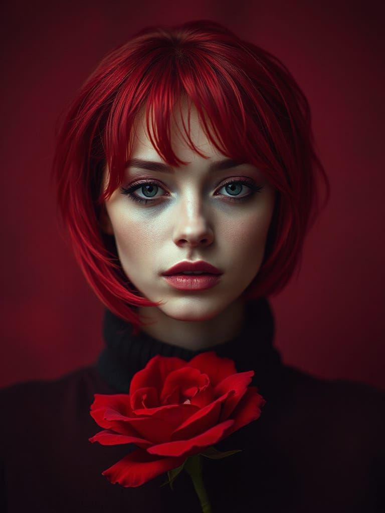 Surreal Red Rose Goddess in Digital Fantasy