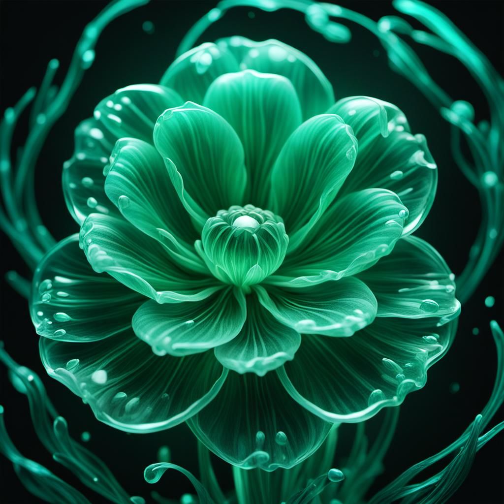 Bioluminescent Emerald Flower with Fire in Hyperrealism
