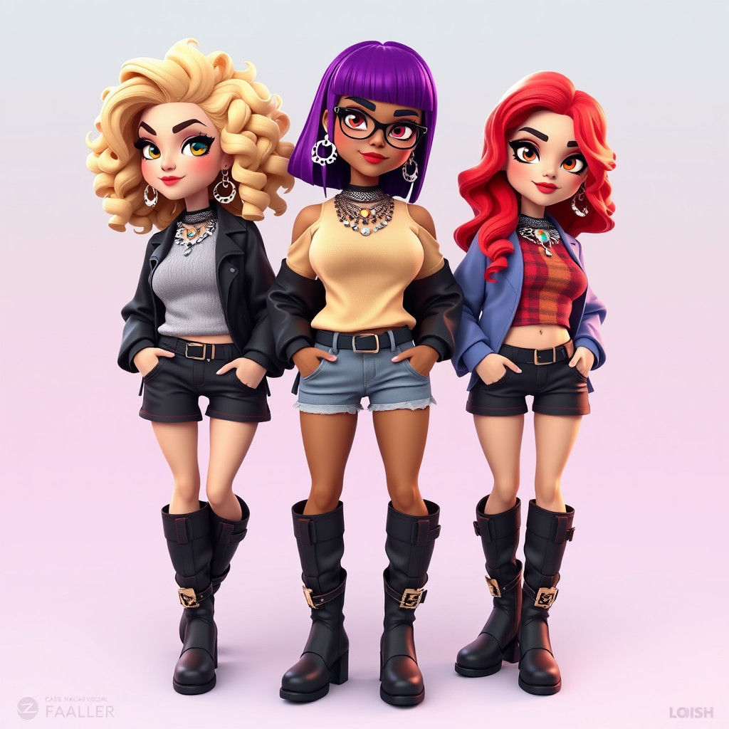 Trendy Cartoon Girls with Bold Hairstyles in 3D