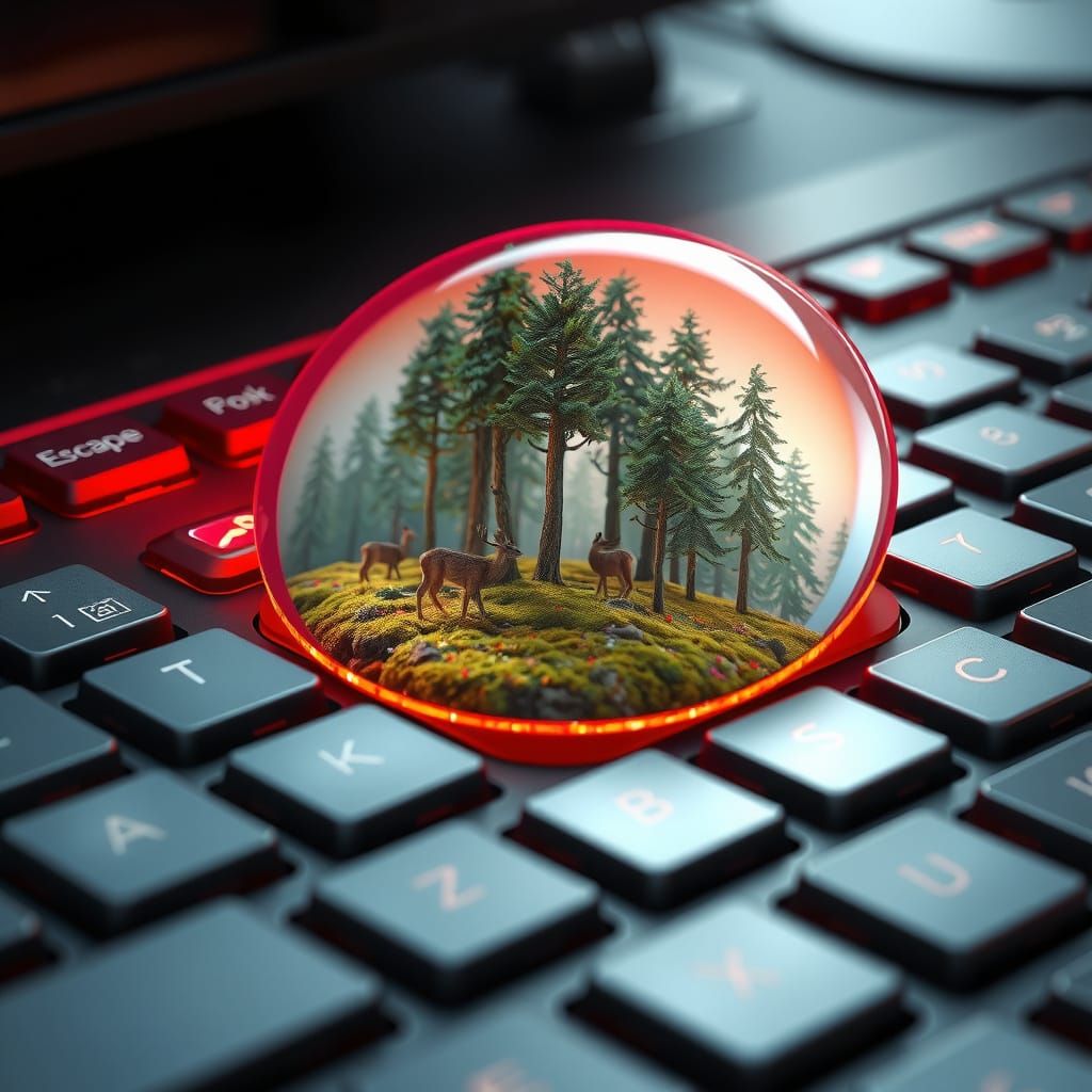 Surreal Keyboard: Forest Inside Giant Escape Button