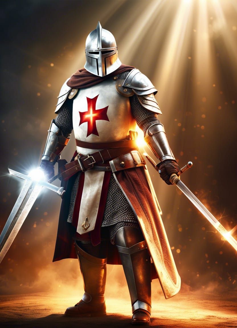 Epic Knight Templar in Dynamic Action Pose