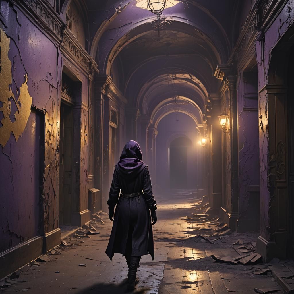 Dark Fantasy Girl in Abandoned Hallway