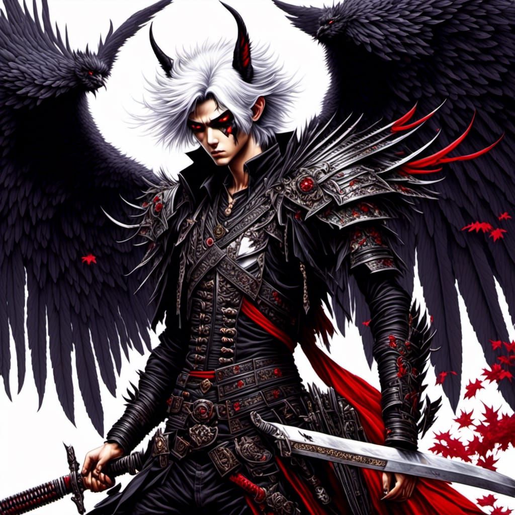 Half-Demon Samurai Warrior with Katana Sword