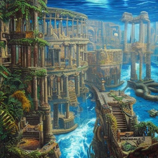 Hyperrealistic Atlantis as Oil Painting