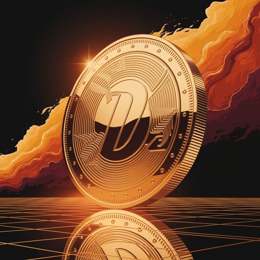 Giant Gold Coin Spinning in Hypersurreal Style