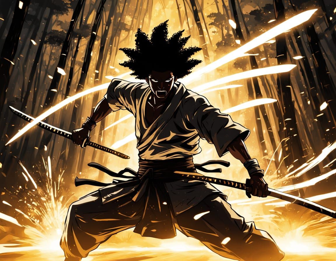 Afro Samurai in Dynamic Anime Action Scene