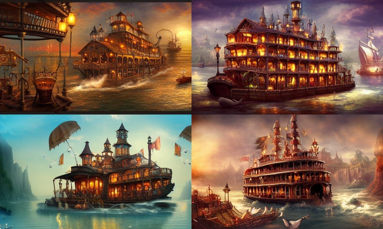 Steampunk Pirate Steamboat Adventure in Matte Painting Style