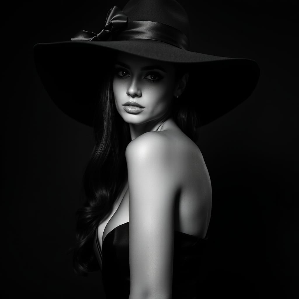 Elegant Guatemalan Woman in High-Contrast Black and White Po...