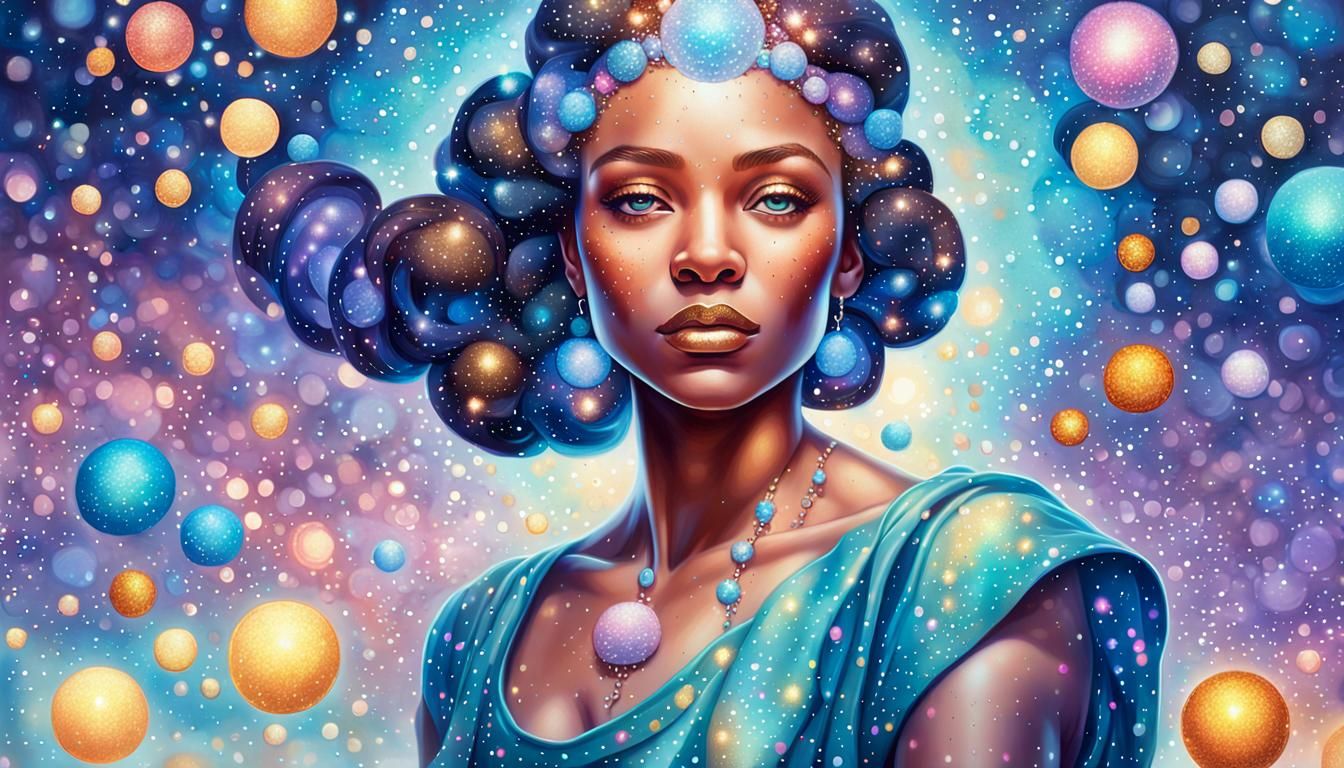 Regal Cosmic Goddess in Pointillism Style