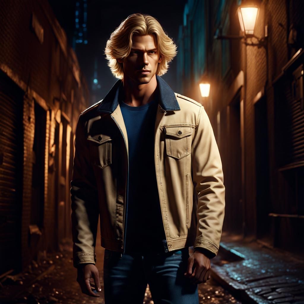 Young Man in Alley: Detailed Matte Painting