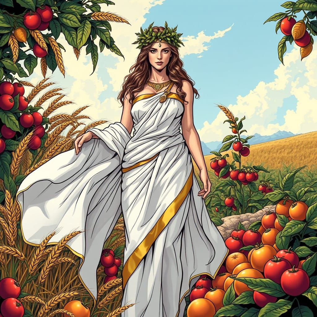 Goddess of Agriculture in Vibrant Comic Book Style