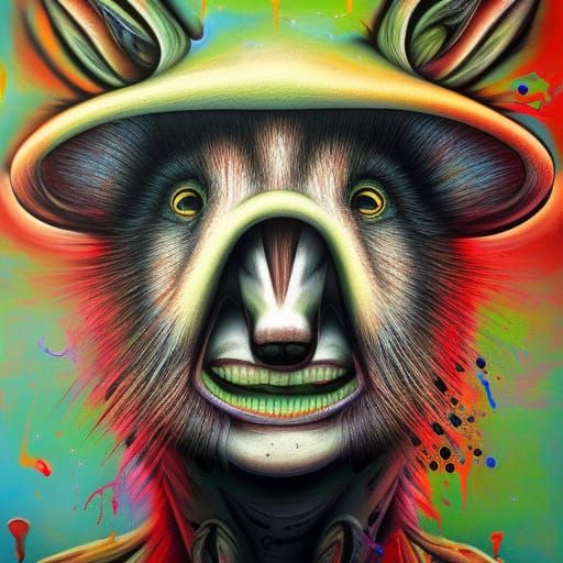 Surreal Grotesque Badgers with Human Faces in Graffiti Art