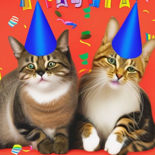 Birthday Card with Cats in Party Hats