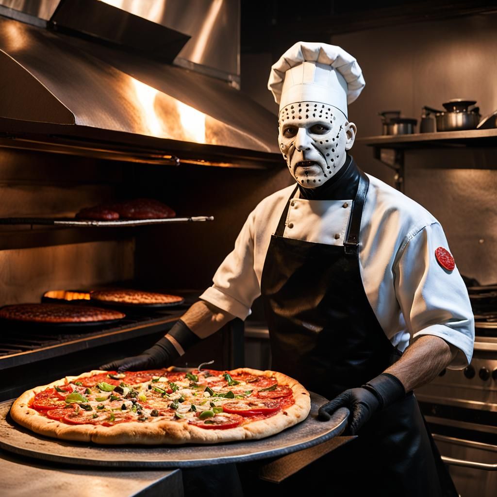Pinhead as Pizza Chef in Hellraiser Kitchen