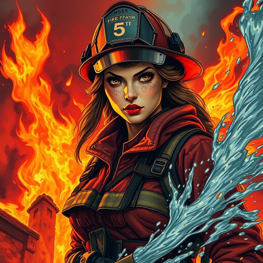 Heroic Firefighter in Art Nouveau Style