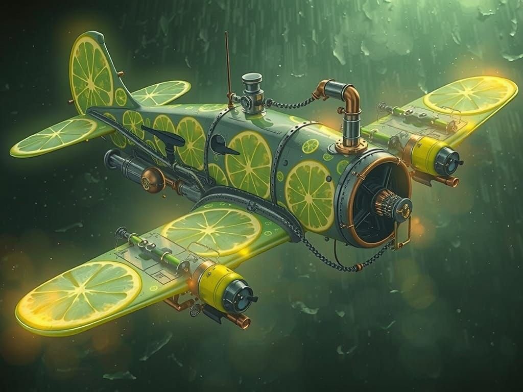 Steam Punk Seaplane in Vibrant Lime and Brass