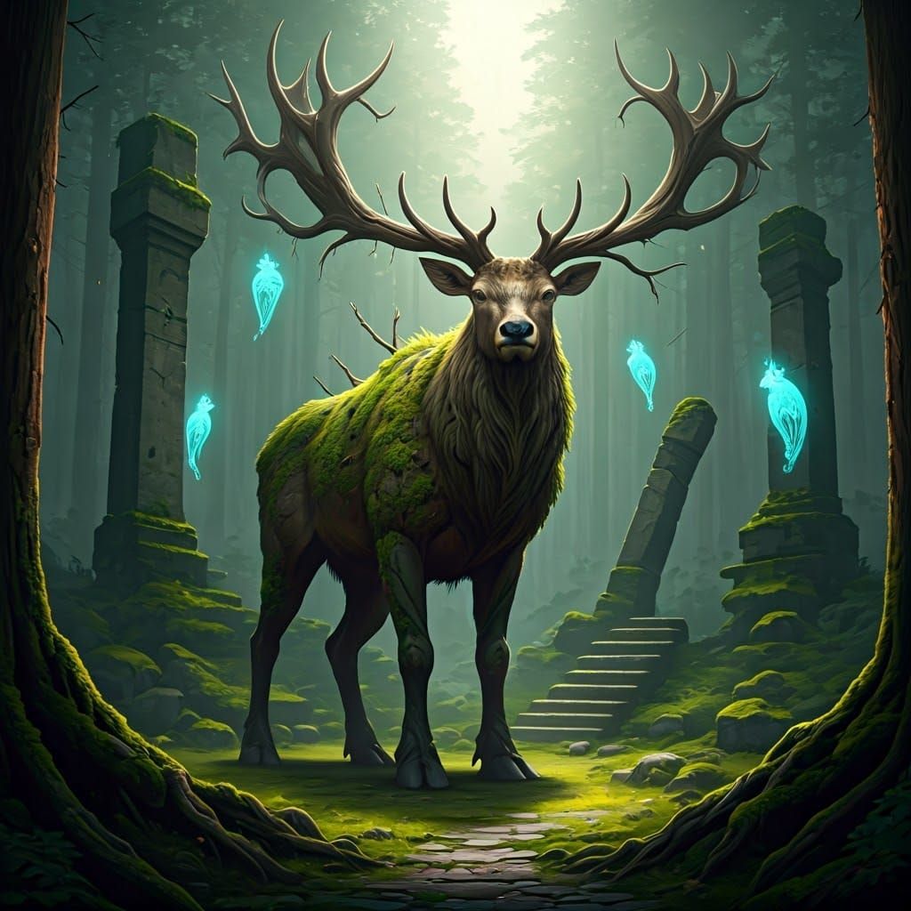 Enchanted Forest Guardian in Dreamlike Glade