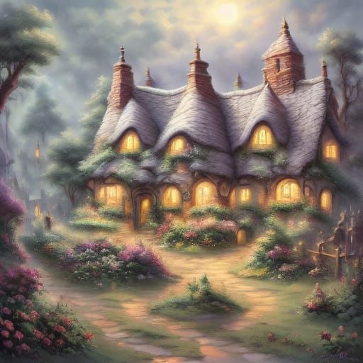 Whimsical Village Scene in Pastel Colors