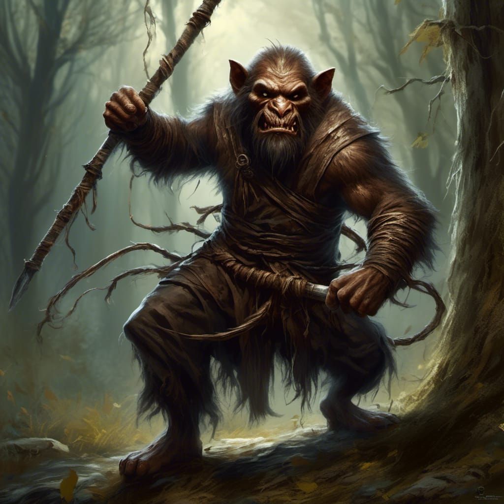Bugbear Monk with Quarterstaff Ready for Battle