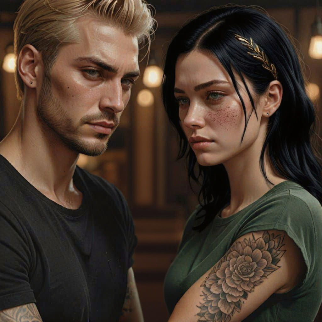 Hyperrealistic Portrait of Man and Crying Woman