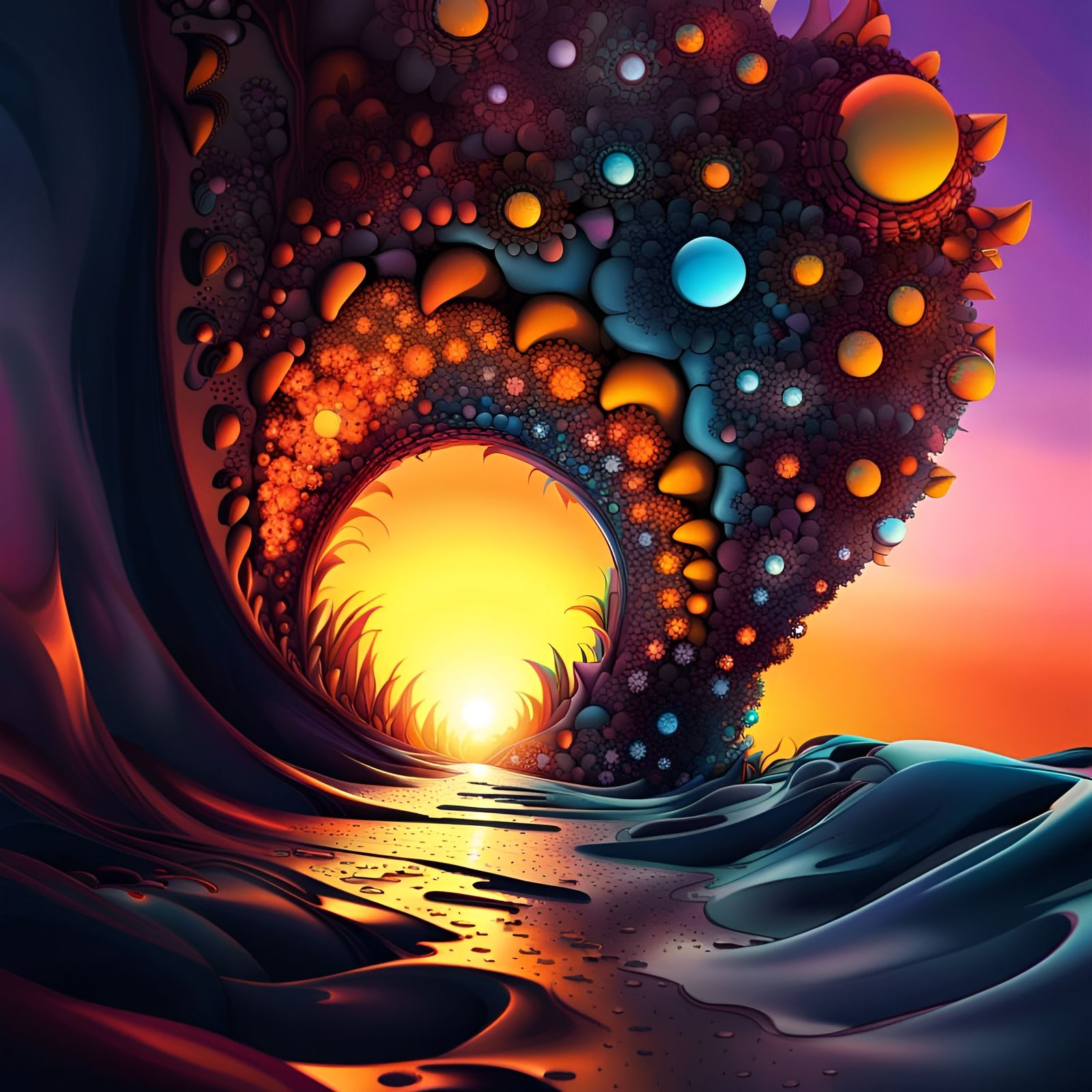 Hyperrealistic Fractal Landscape at Sunset