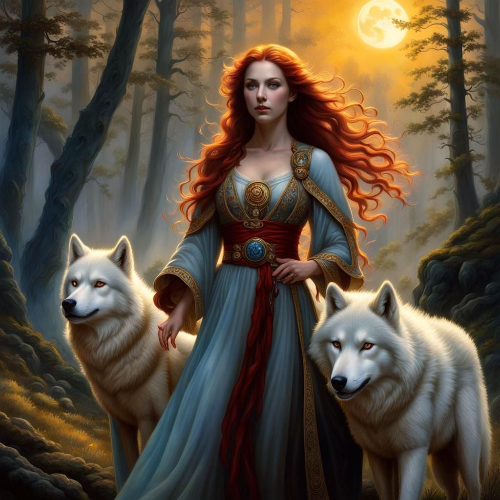 Twin Druid Girls Casting Magic in Ethereal Forest