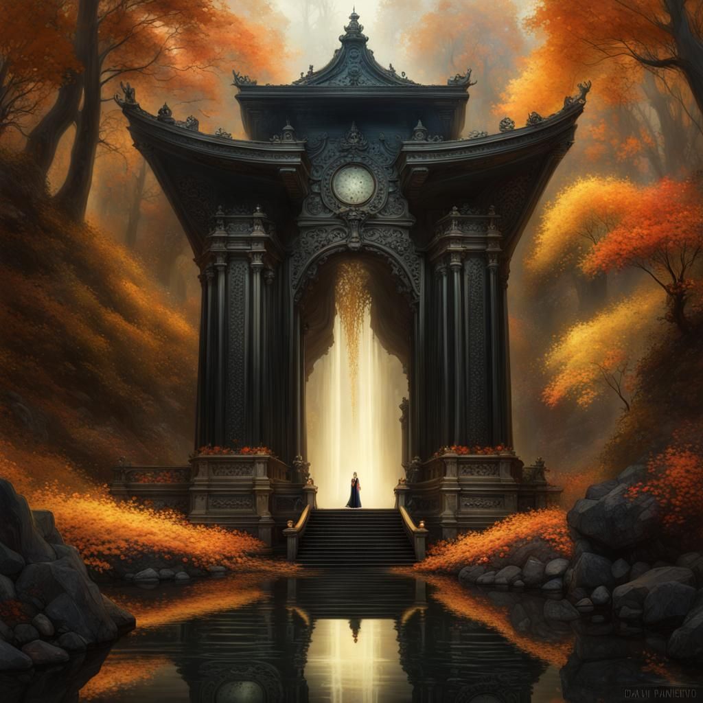 Elegant Temple in Polychromatic Autumn Forest