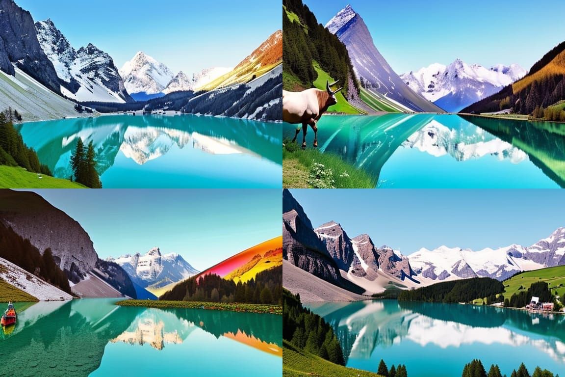 Surreal 3D Cow in Swiss Mountain Landscape
