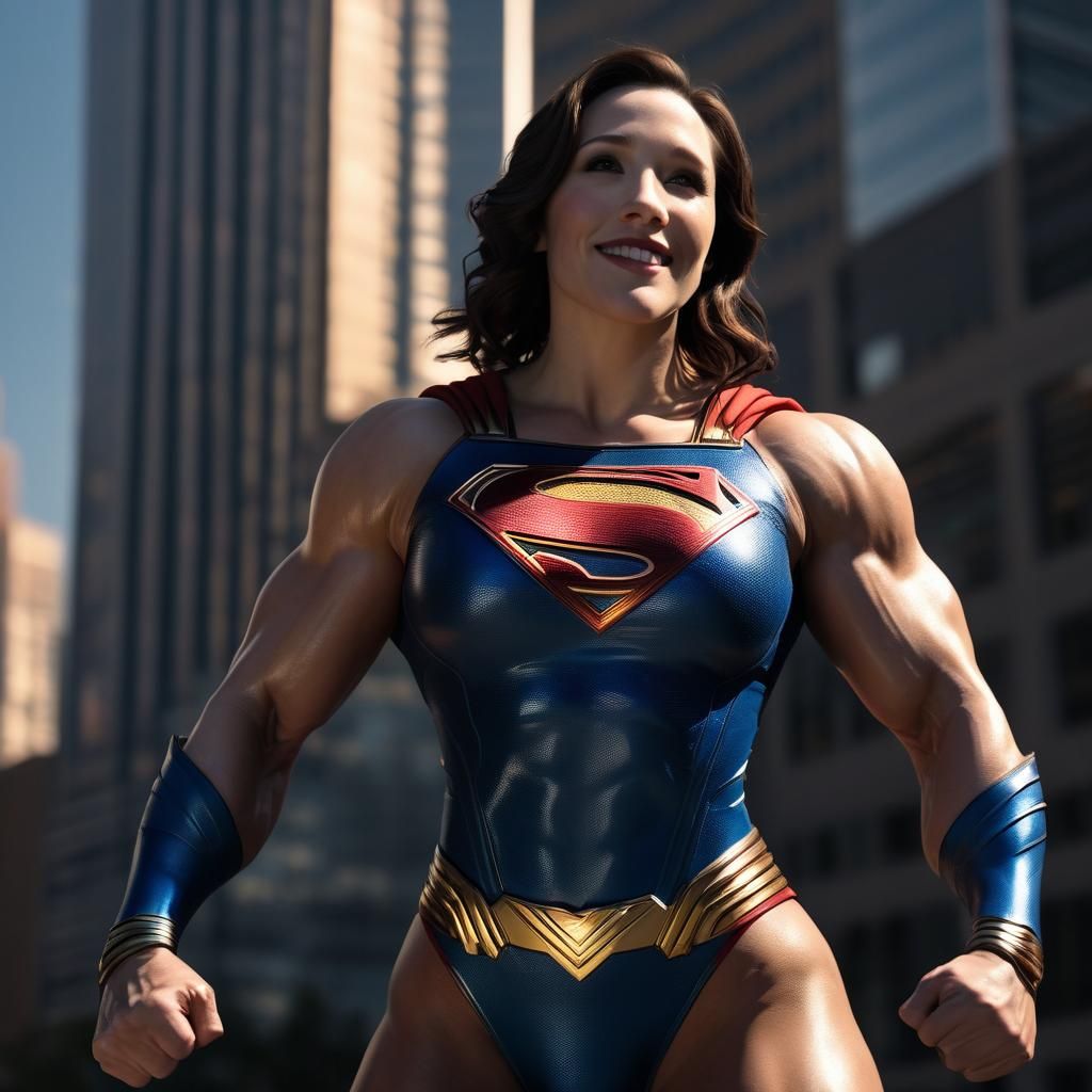 Supergirl as Woman Bodybuilder in Comic Book Art