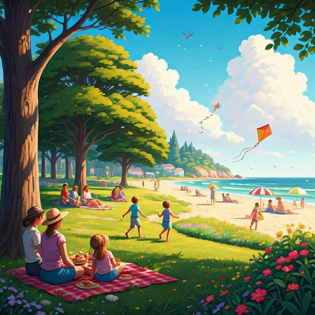 Serene Picnic Scene in a Lush Park