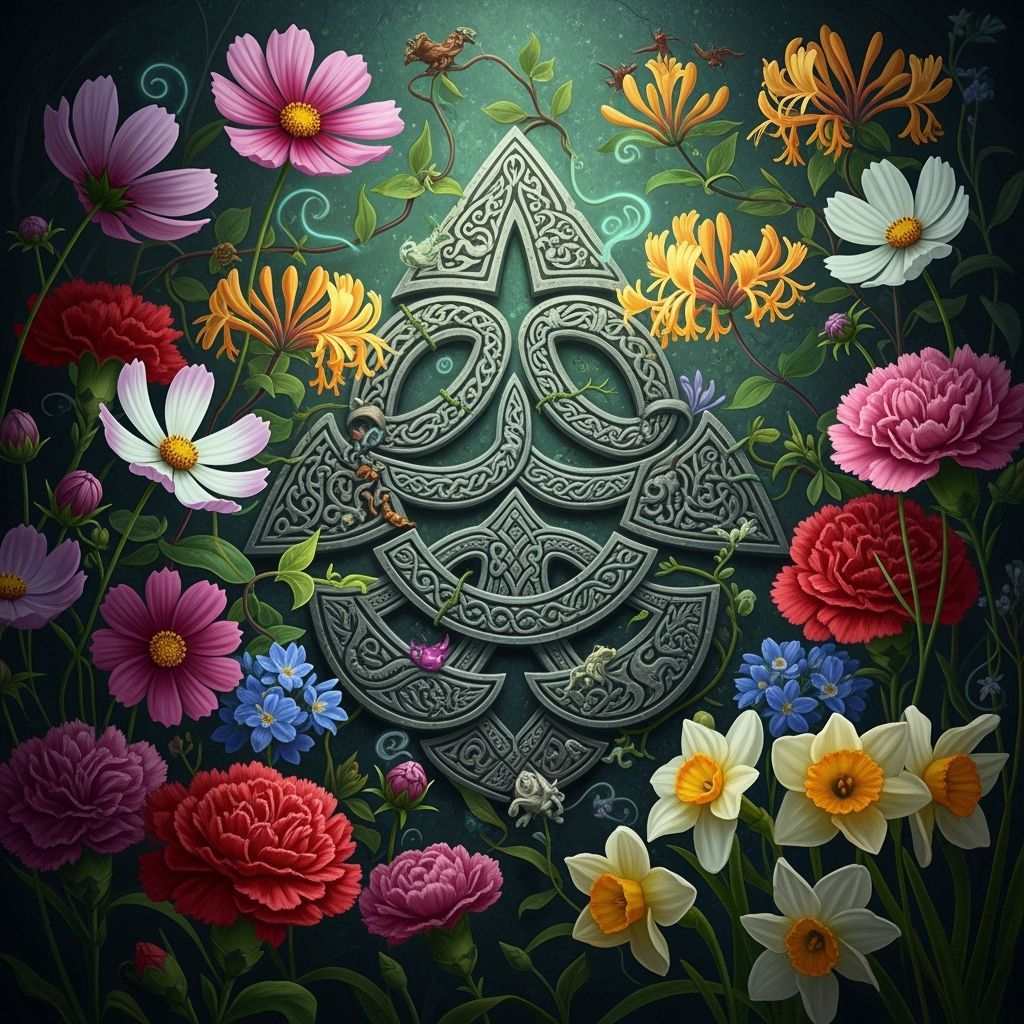 Celtic Symbol Surrounded by Flowers: Fantasy Concept Art