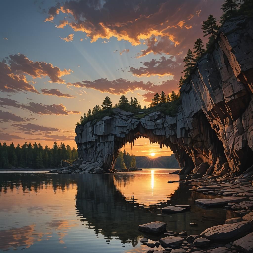 Sinister Cove Cave Sunset Lake