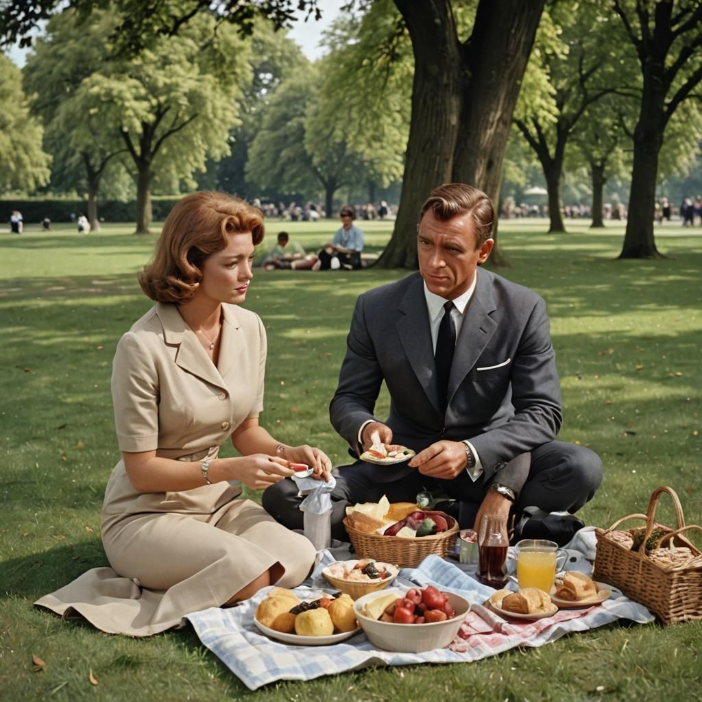 James Bond and Moneypenny Picnic in London, 1965