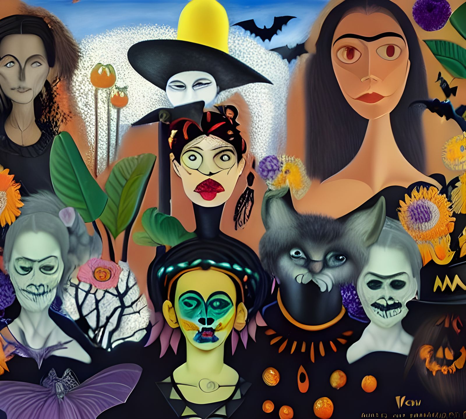 Halloween Witches in a Surreal Jungle Garden