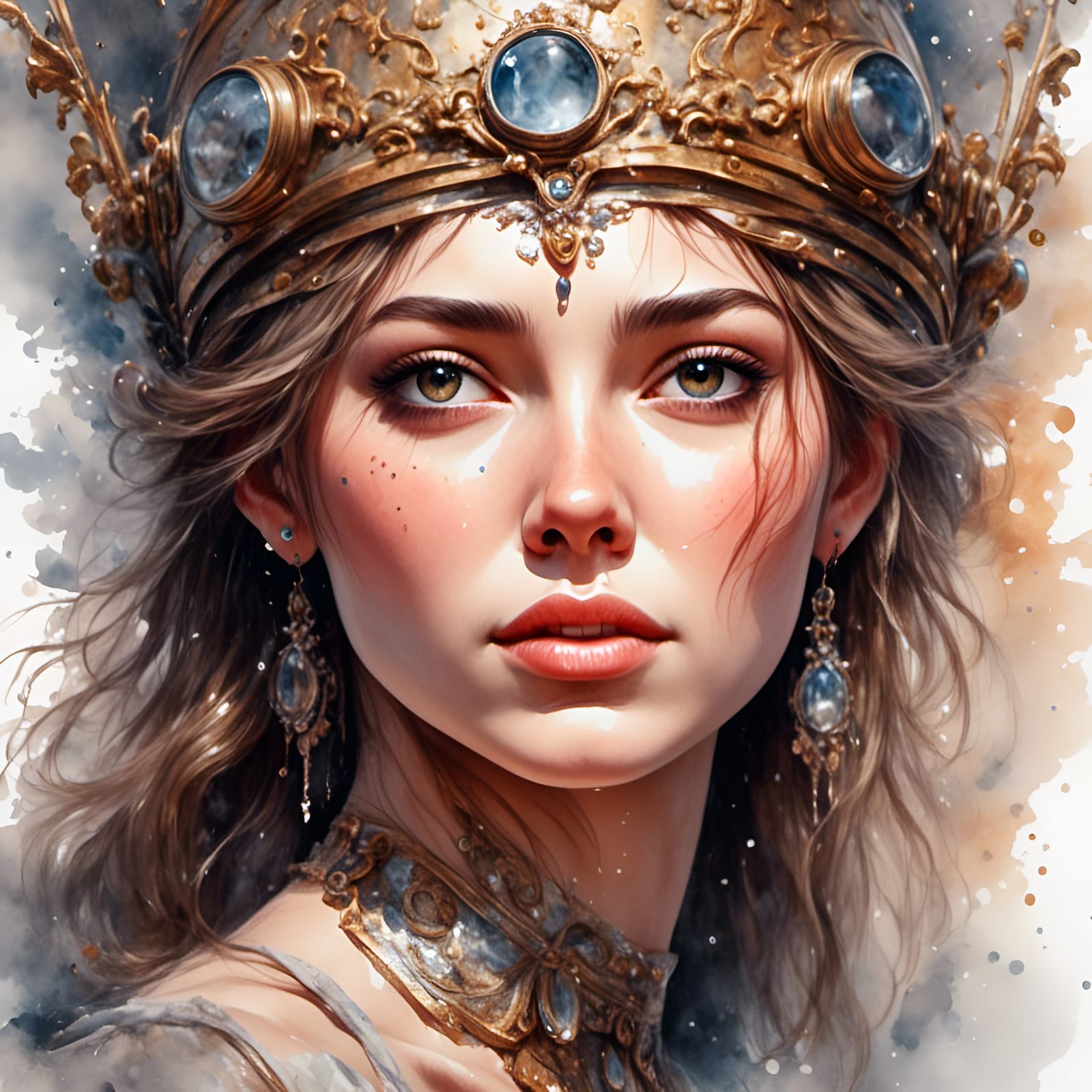 Detailed Woman Portrait in Watercolor Clip Art