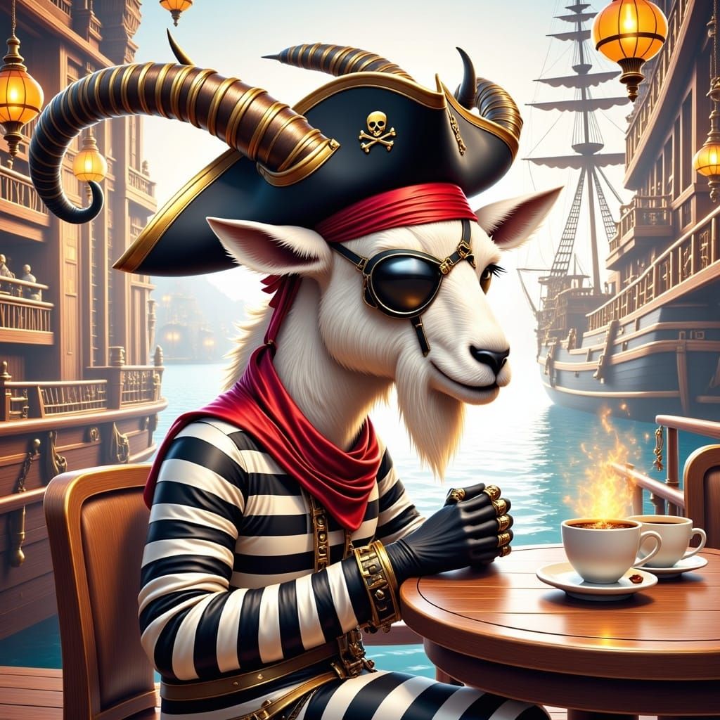 Goat Pirate in Coffee Shop: Pop Surrealism
