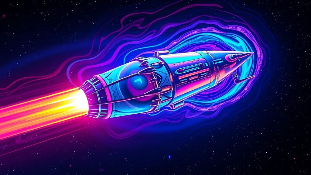 Psychedelic Spacecraft in Vibrant, Glowing Cosmic Dreamscape