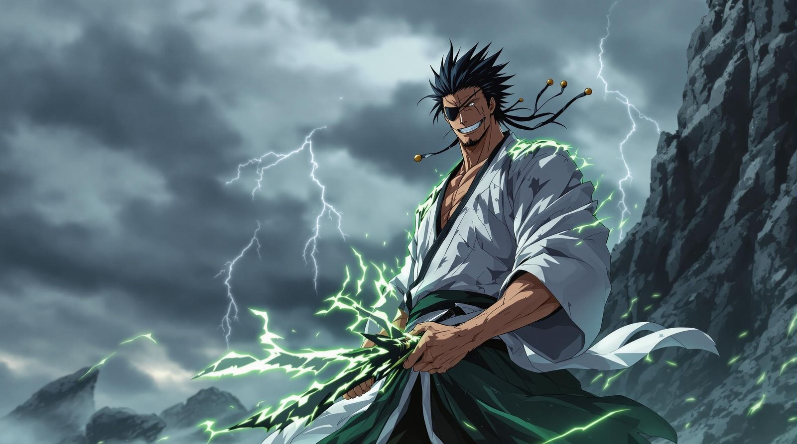 Dramatic Anime Portrait of Kenpachi Zaraki in Battle