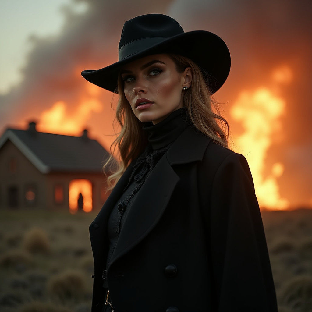 Noir Comic Villain Oversees Burning Village