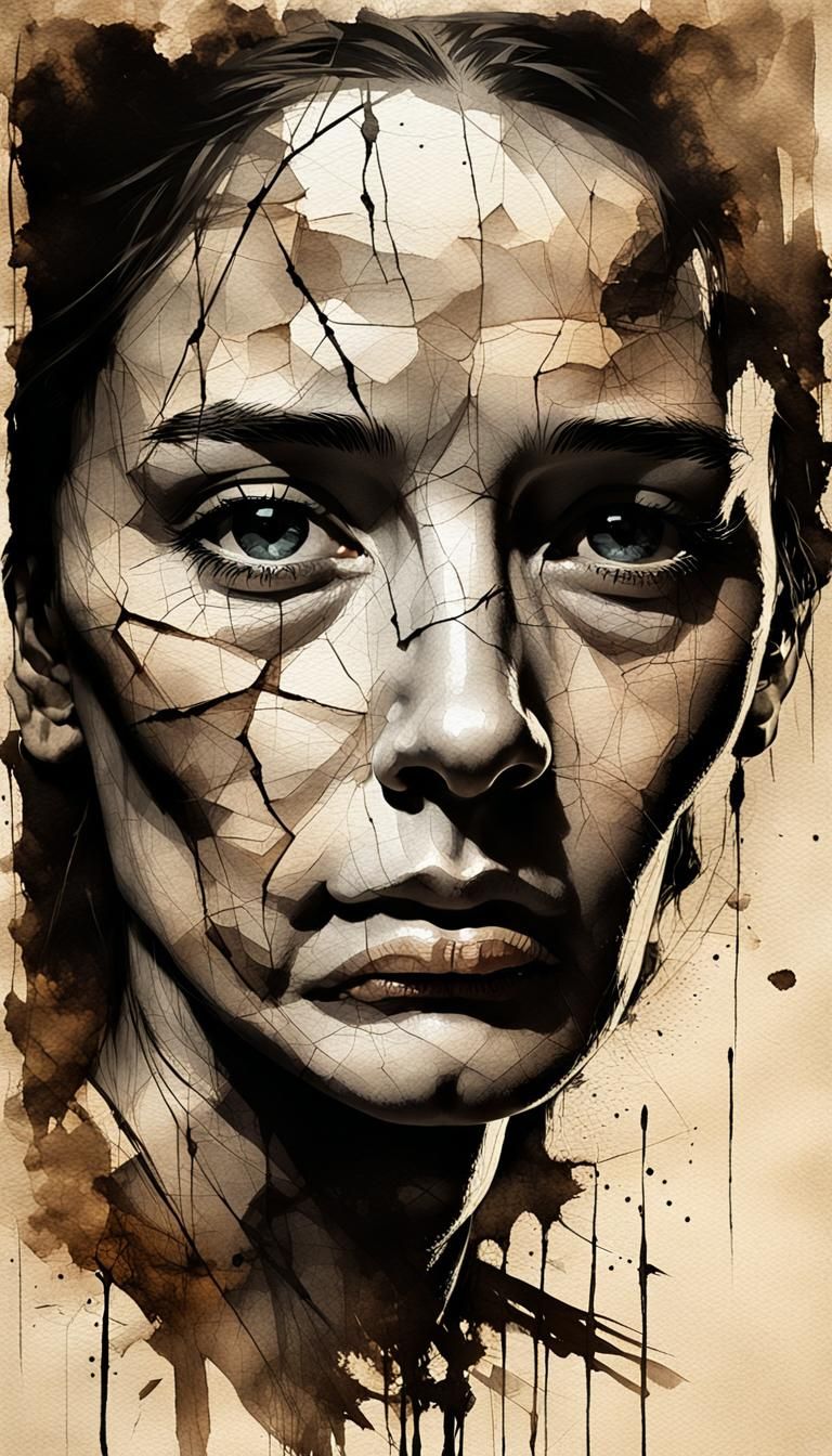 Dramatic Portrait in Chiaroscuro Style on Aged Paper
