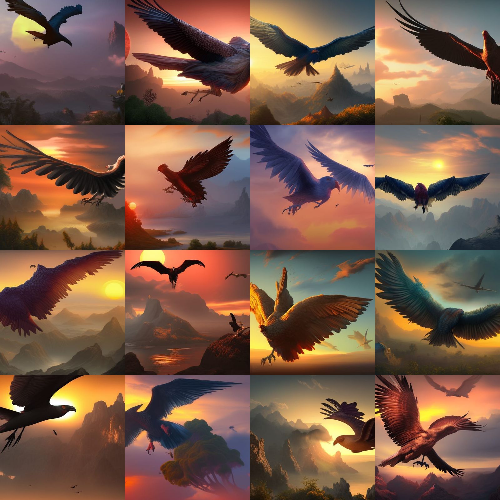 Dramatic Bird Silhouette at Sunset: Fantasy Concept Art