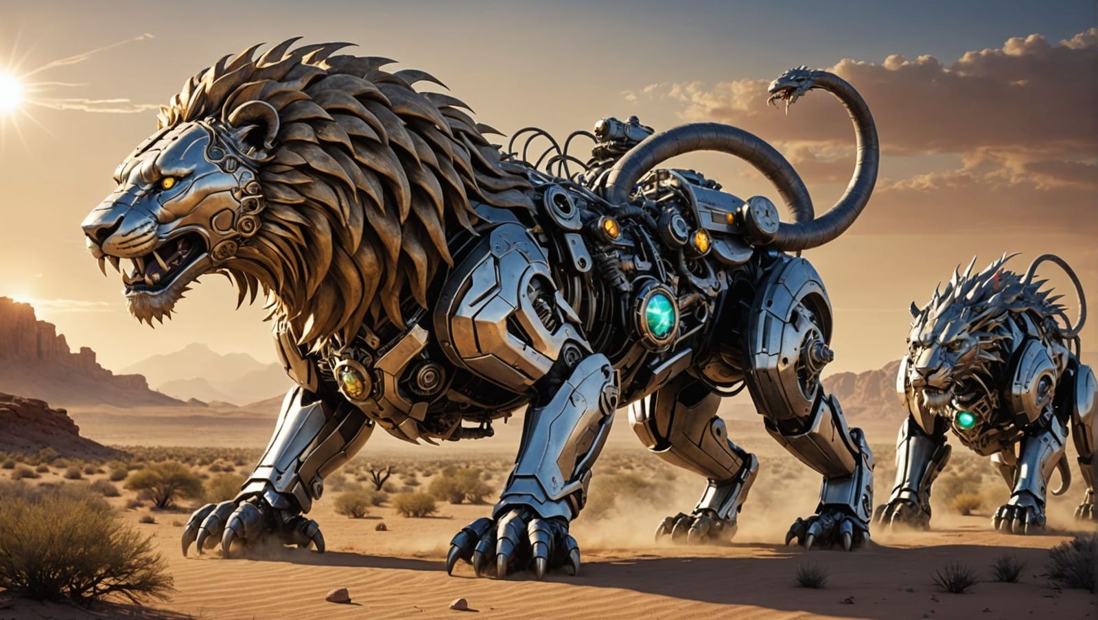 Mechanical Lions Versus Snakes in Post-Apocalyptic Battle