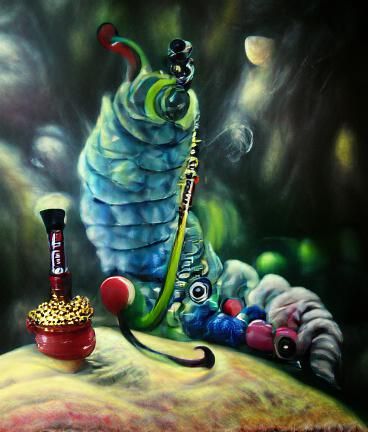 Absolem Caterpillar Smoking Hookah in Wonderland Painting