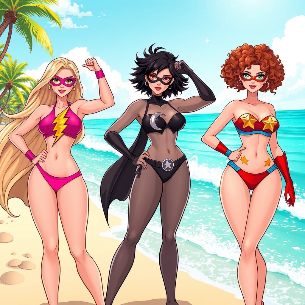 Heroic Beach Babes in Colorful Bikinis