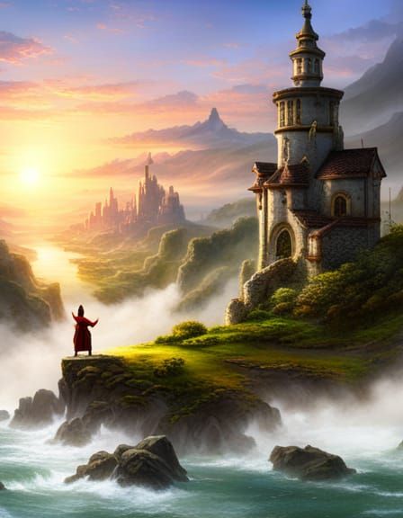 Ethereal Elf Monk Training at Sunrise: Matte Painting