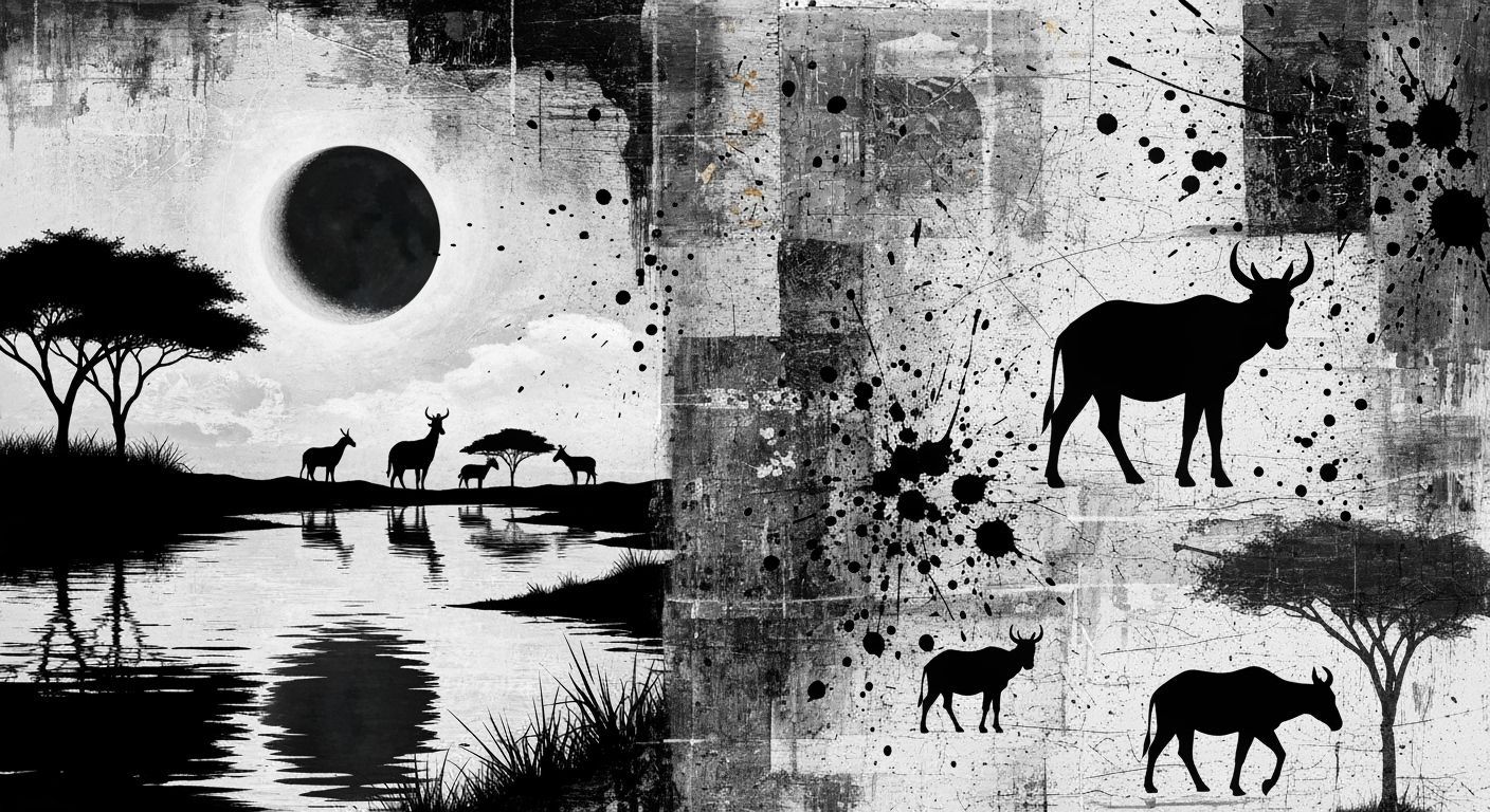 African River Moon in Dynamic Action Painting Style