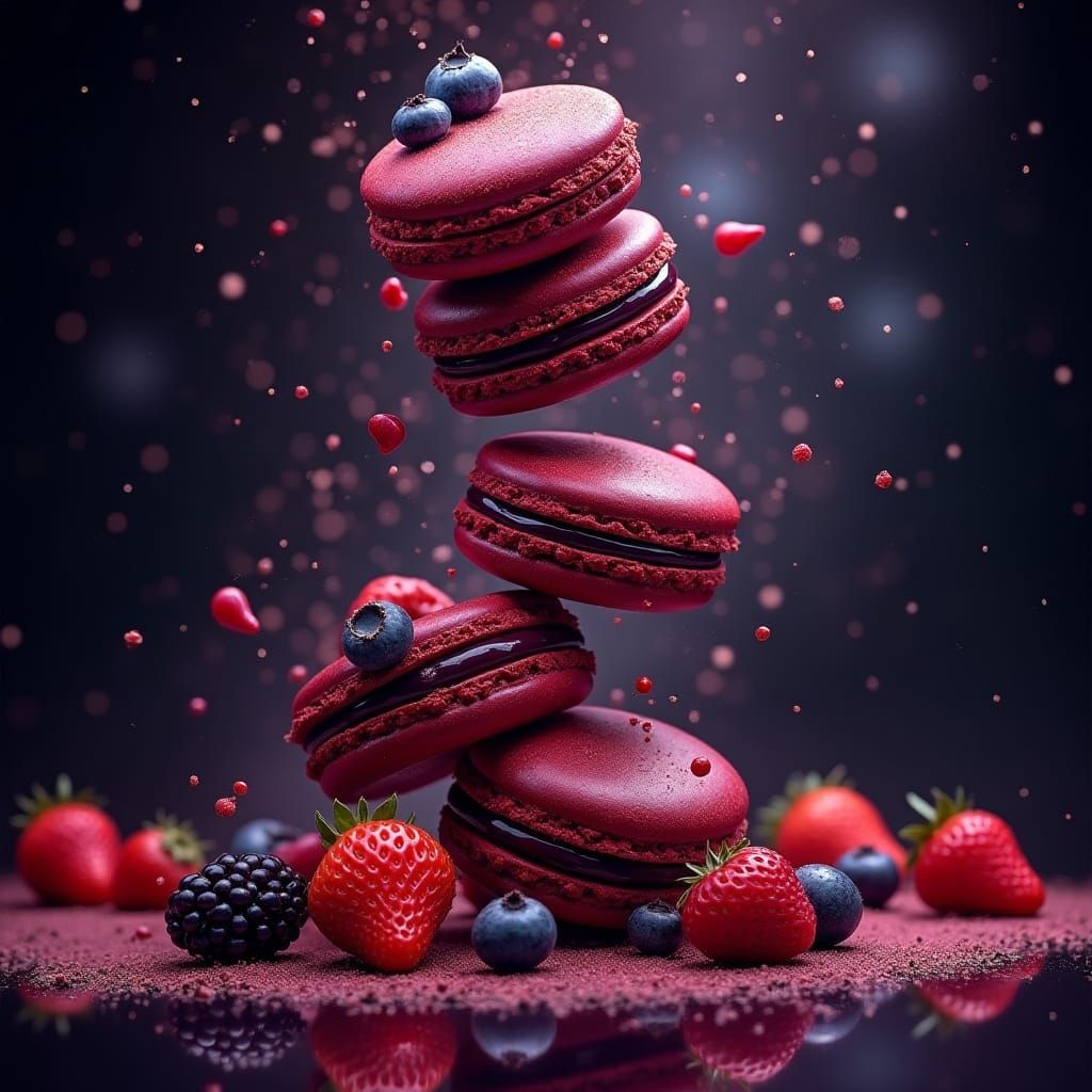 Macarons and Berries in Starry Universe Photography